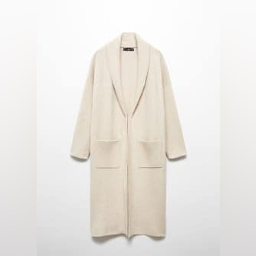 Mango Oversized Knitted Coat with Pockets- Cream-Size Small.